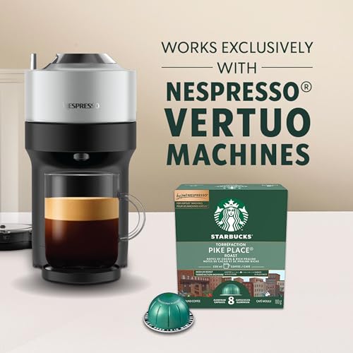 Starbucks for Nespresso Vertuo Pike Place Roast Coffee Capsules Bulk Pack, Medium Roast, Aluminium, 32 Count (4 x 8), Mug (7.7 oz / 230ml), Smooth Pods with Toasted Nut Notes
