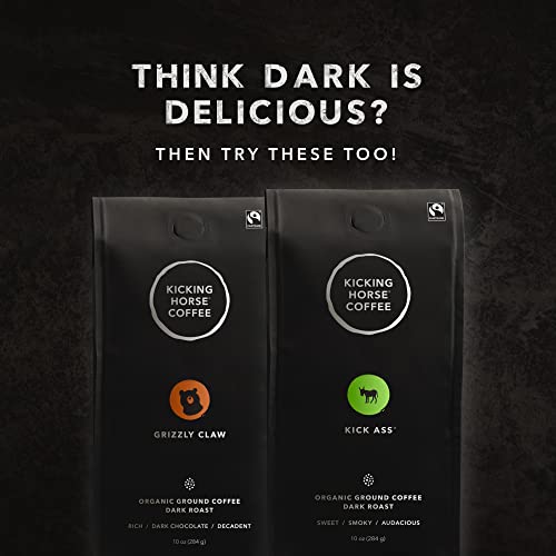 Kicking Horse Coffee 454 Horse Power Whole Bean Coffee, Dark Roast, Certified Organic, Fairtrade, Kosher, 10 oz (284g), Bold and Smooth Beans for French Press and Espresso