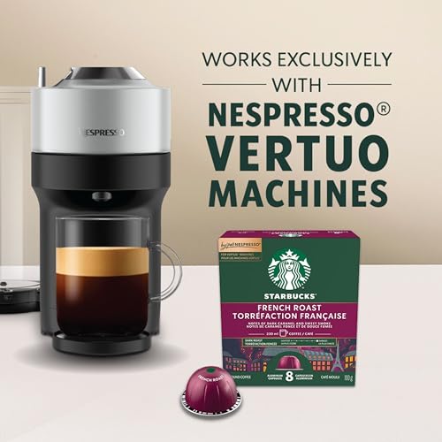 Starbucks for Nespresso Vertuo French Roast Coffee Capsules, Intense Dark Roast, Aluminium, 8 Count, Mug (7.7 oz / 230ml), Low-Acidity Pods with Dark Caramel and Sweet Smoke Notes