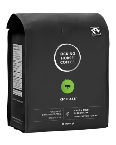 Kicking Horse Coffee Kick Ass Whole Bean Coffee Bulk Pack, Dark Roast, Certified Organic, Fairtrade, Kosher, 25 oz (708g), Case of 6 Bags, Audacious and Strong Smoky Dark Blend