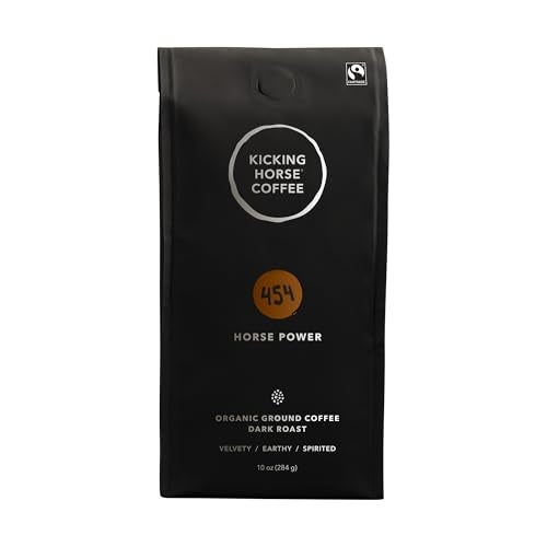 Kicking Horse Coffee 454 Horse Power Whole Bean Coffee, Dark Roast, Certified Organic, Fairtrade, Kosher, 10 oz (284g), Bold and Smooth Beans for French Press and Espresso