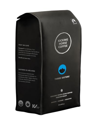Kicking Horse Coffee Three Sisters Whole Bean Coffee Bulk Pack, Medium Roast, Certified Organic, Fairtrade, Kosher, 30 oz (850g), Case of 6 Bags, Smooth and Virtuous Triple-Origin Blend