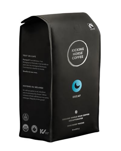 Kicking Horse Coffee Decaf Whole Bean Coffee Bulk Pack, Dark Roast, Certified Organic, Fairtrade, Kosher Decaffeinated, 30 oz (850g), Case of 6 Bags, Mellow and Deep Caffeine-Free Blend