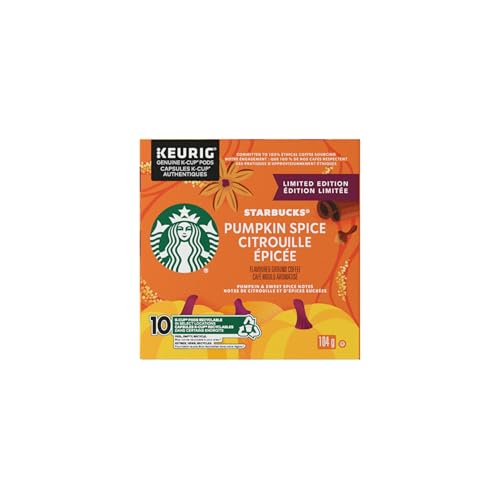 Starbucks Pumpkin Spice Flavoured Coffee Pods, Keurig K-Cup Compatible Capsules, Limited Edition Blonde Roast, 10 Count, Sweet Warm Cinnamon and Nutmeg Notes