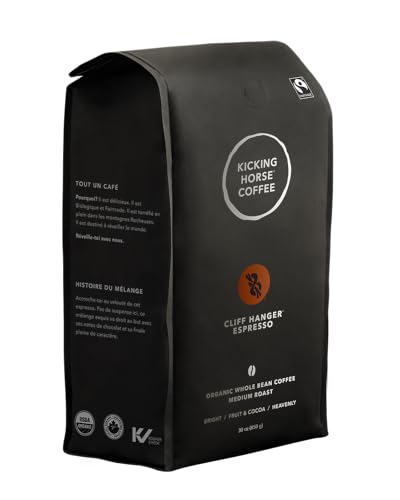 Kicking Horse Coffee Cliff Hanger Espresso Whole Bean Coffee Bulk Pack, Medium Roast, Certified Organic, Fairtrade, Kosher, 30 oz (850g), Case of 6 Bags, Bright and Complex Creamy Espresso Blend