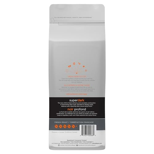 Ethical Bean Coffee Superdark Whole Bean Coffee, Ultra-Dark Roast, Certified Organic, Fairtrade, Kosher, 2 lb (907g), Large Value Size Bold Beans with Smoky Dark Chocolate Profile
