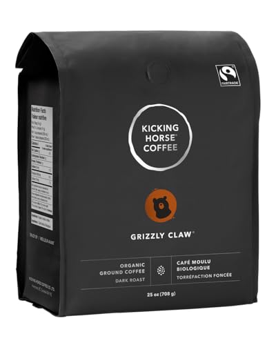 Kicking Horse Coffee Grizzly Claw Whole Bean Coffee Bulk Pack, Dark Roast, Certified Organic, Fairtrade, Kosher, 25 oz (708g), Case of 6 Bags, Concentrated Rich Profile with Cacao Undertones