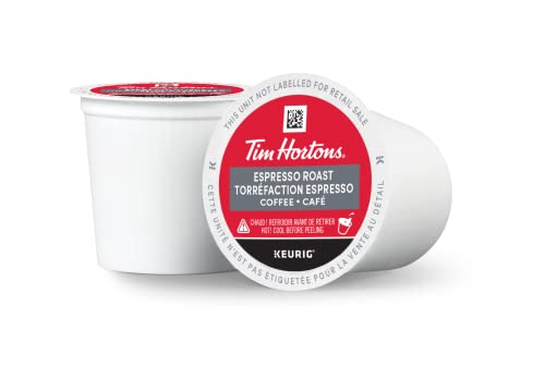 Tim Hortons Espresso Roast Coffee Pods, Keurig K-Cup Compatible Capsules, Dark Espresso Style, 12 Count, Rich and Concentrated Base for Home Latte and Cappuccino