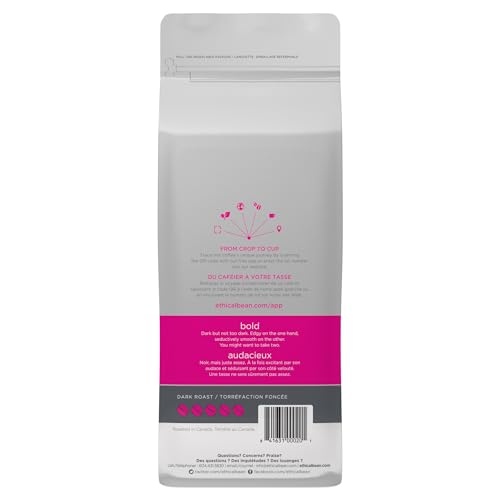 Ethical Bean Coffee Bold Whole Bean Coffee, Dark Roast, Certified Organic, Fairtrade, Kosher, 2 lb (907g), Large Value Size Intense Beans with Edgy Sweetness for Drip and Espresso