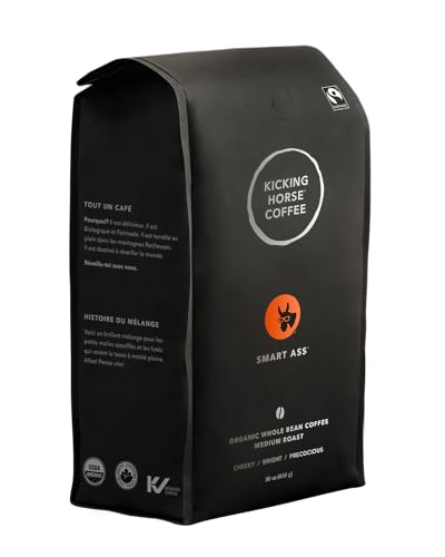 Kicking Horse Coffee Smart Ass Whole Bean Coffee Bulk Pack, Medium Roast, Certified Organic, Fairtrade, Kosher, 30 oz (850g), Case of 6 Bags, Bright and Cheeky Blend with Sweet Syrup Notes