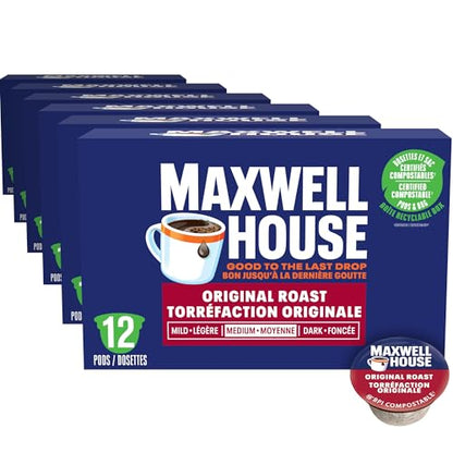 Maxwell House Original Roast Coffee Pods Bulk Pack, Keurig K-Cup Compatible Capsules, Medium Roast, 72 Count (6 Boxes of 12), Traditional Signature Blend Value Supply