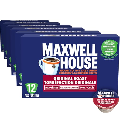 Maxwell House Original Roast Coffee Pods Bulk Pack, Keurig K-Cup Compatible Capsules, Medium Roast, 72 Count (6 Boxes of 12), Traditional Signature Blend Value Supply