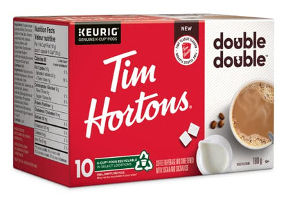 Tim Hortons Double Double Coffee Pods, Keurig K-Cup Compatible Capsules, All-in-One Sweet & Creamy Blend, 10 Count, Authentic Canadian Diner Recipe