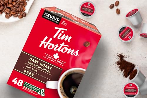 Tim Hortons Dark Roast Coffee Pods, Keurig K-Cup Compatible Capsules, Rich Dark Roast, 48 Count, Deep and Smooth Low-Acidity Finish
