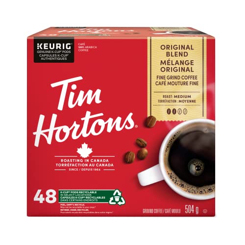Tim Hortons Original Blend Coffee Pods, Keurig K-Cup Compatible Capsules, Medium Roast, 48 Count, Smooth and Balanced Signature Canadian Taste