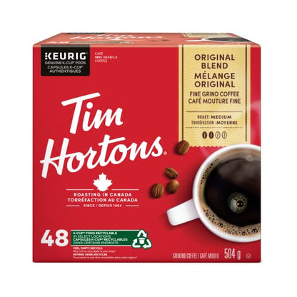 Tim Hortons Original Blend Coffee Pods, Keurig K-Cup Compatible Capsules, Medium Roast, 48 Count, Smooth and Balanced Signature Canadian Taste