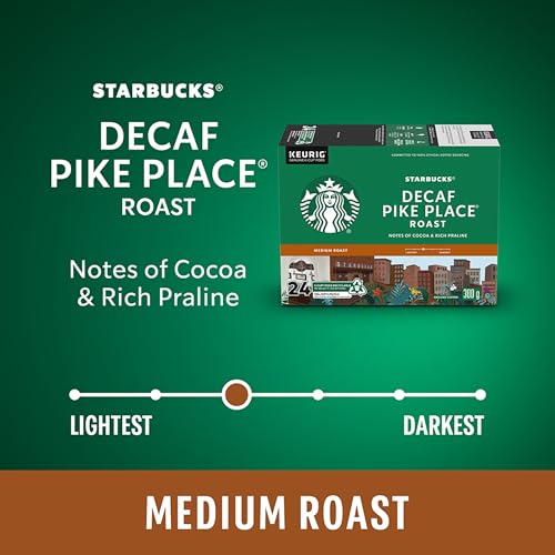 Starbucks Pike Place Decaf Coffee Pods, Keurig K-Cup Compatible Capsules, Medium Roast Decaffeinated, 24 Count, Signature Balanced Flavor Without Caffeine