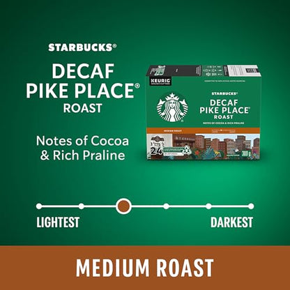 Starbucks Pike Place Decaf Coffee Pods, Keurig K-Cup Compatible Capsules, Medium Roast Decaffeinated, 24 Count, Signature Balanced Flavor Without Caffeine