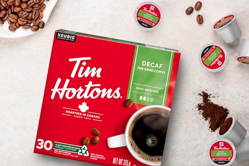 Tim Hortons Decaf Coffee Pods, Keurig K-Cup Compatible Capsules, Medium Roast Decaffeinated, 30 Count, Authentic Signature Taste Without Caffeine