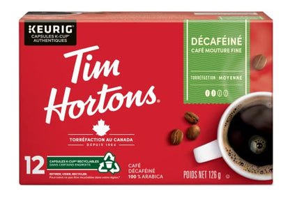 Tim Hortons Decaf Coffee Pods, Keurig K-Cup Compatible Capsules, Medium Roast Decaffeinated, 12 Count, Smooth Everyday Caffeine-Free Blend