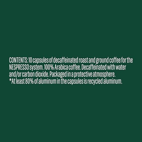 Starbucks by Nespresso Decaf Espresso Roast Coffee Capsules, OriginalLine Compatible, Dark Roast Decaffeinated, Aluminium, 50 Count (5 x 10), Bold Caffeine-Free Pods for Latte