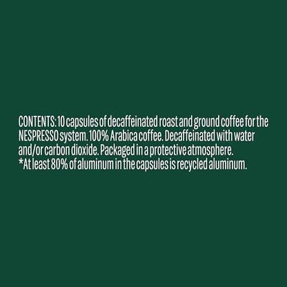 Starbucks by Nespresso Decaf Espresso Roast Coffee Capsules, OriginalLine Compatible, Dark Roast Decaffeinated, Aluminium, 50 Count (5 x 10), Bold Caffeine-Free Pods for Latte