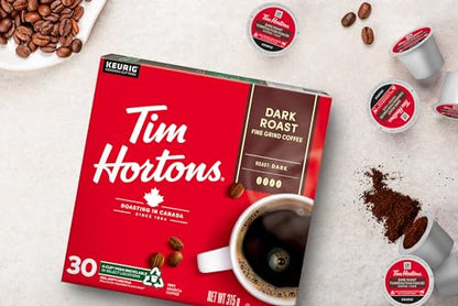 Tim Hortons Dark Roast Coffee Pods, Keurig K-Cup Compatible Capsules, Rich Dark Roast, 30 Count, Intense and Full-Bodied Dark Blend
