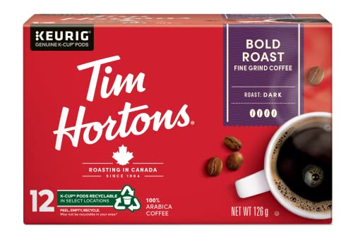 Tim Hortons Bold Roast Coffee Pods, Keurig K-Cup Compatible Capsules, Heavy Dark Roast, 12 Count, Extra Intense and Robust Deep Mountain Blend