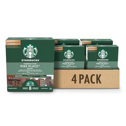 Starbucks for Nespresso Vertuo Pike Place Roast Coffee Capsules Bulk Pack, Medium Roast, Aluminium, 32 Count (4 x 8), Mug (7.7 oz / 230ml), Smooth Pods with Toasted Nut Notes