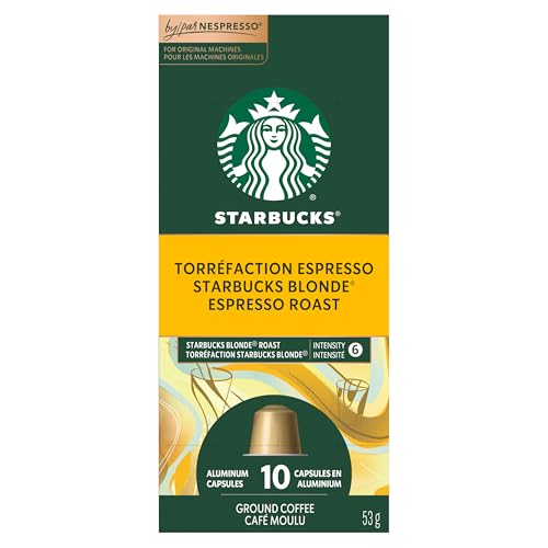 Starbucks by Nespresso Blonde Espresso Roast Coffee Capsules, OriginalLine Compatible, Light Roast, Aluminium, 10 Count, Smooth Pods for Latte and Cappuccino with Naturally Sweet Notes