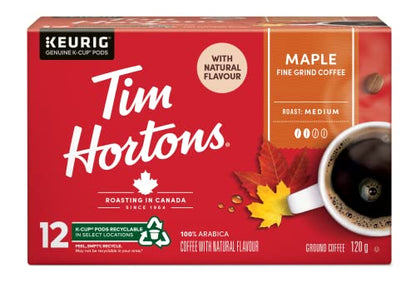 Tim Hortons Maple Flavoured Coffee Pods, Keurig K-Cup Compatible Capsules, Light Roast, 12 Count, Seasonal Sweet and Sweet Canadian Maple Notes