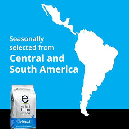 Ethical Bean Coffee Decaf Whole Bean Coffee Bulk Pack, Dark Roast, Certified Organic, Fairtrade, Kosher, 12 oz (340g), Case of 6 Bags, Swiss Water Natural Caffeine-Free Blend
