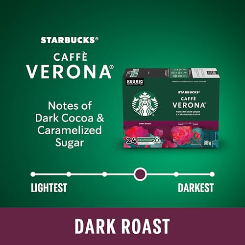 Starbucks Caffe Verona Coffee Pods, Keurig K-Cup Compatible Capsules, Rich Dark Roast, 24 Count, Full-Bodied Dark Roast with Roasty Sweet Profile