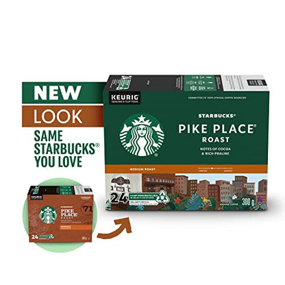 Starbucks Pike Place Roast Coffee Pods, Keurig K-Cup Compatible Capsules, Medium Roast, 24 Count, Classic Seattle Coffeehouse Recipe with Toasted Nut Notes