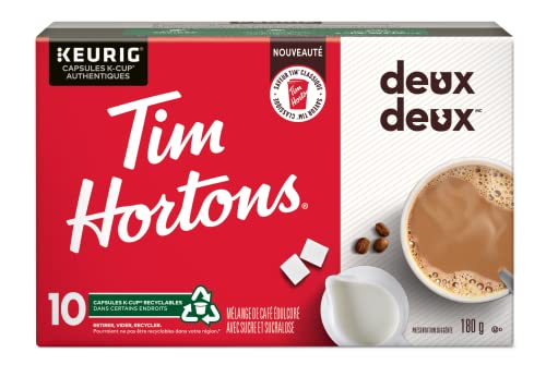 Tim Hortons Double Double Coffee Pods, Keurig K-Cup Compatible Capsules, All-in-One Sweet & Creamy Blend, 10 Count, Authentic Canadian Diner Recipe