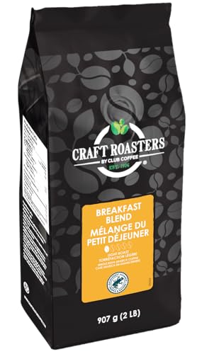 Club Coffee Craft Roasters Breakfast Blend Whole Bean Coffee, Light-Medium Roast, 2 lb (907g), Bright and Crisp Morning Blend Beans for Drip Coffee and Pour-Over