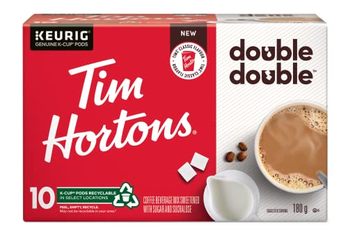 Tim Hortons Double Double Coffee Pods, Keurig K-Cup Compatible Capsules, All-in-One Sweet & Creamy Blend, 10 Count, Authentic Canadian Diner Recipe