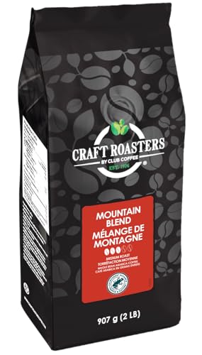 Club Coffee Craft Roasters Mountain Blend Whole Bean Coffee, Medium Roast, 2 lb (907g), High-Altitude Sourced Smooth Coffee Beans for French Press and Automatic Coffee Makers