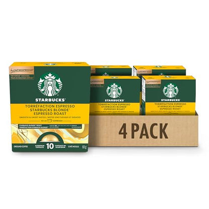 Starbucks for Nespresso Vertuo Blonde Espresso Roast Coffee Capsules Bulk Pack, Light Roast, Aluminium, 40 Count (4 x 10), Espresso (1.35 oz / 40ml), Smooth Pods for Cappuccino
