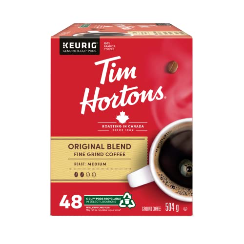 Tim Hortons Original Blend Coffee Pods, Keurig K-Cup Compatible Capsules, Medium Roast, 48 Count, Smooth and Balanced Signature Canadian Taste