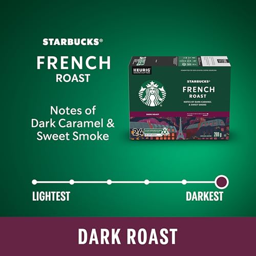 Starbucks French Roast Coffee Pods, Keurig K-Cup Compatible Capsules, Intense Dark Roast, 24 Count, Powerfully Bold and Smoky Extreme Roast