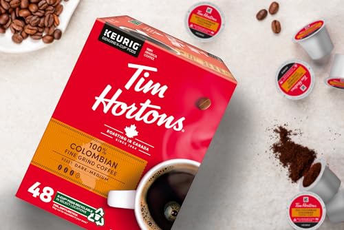 Tim Hortons 100% Colombian Coffee Pods, Keurig K-Cup Compatible Capsules, Medium Roast, 48 Count, Balanced Single Origin Taste with Distinctive Aromatics