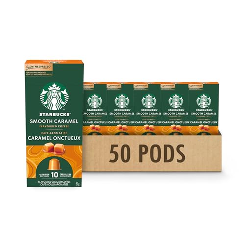 Starbucks by Nespresso Smooth Caramel Coffee Capsules, OriginalLine Compatible, Flavoured Blonde Roast, Aluminium, 50 Count (5 x 10), Pods with Notes of Buttery Caramel and Vanilla
