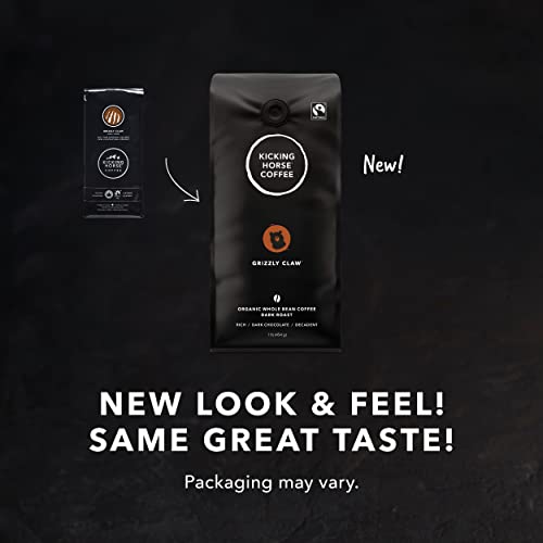 Kicking Horse Coffee Grizzly Claw Whole Bean Coffee, Dark Roast, Certified Organic, Fairtrade, Kosher, 1 lb (454g), Rich and Earthy Pod-Free Beans with Dark Chocolate and Cacao Notes