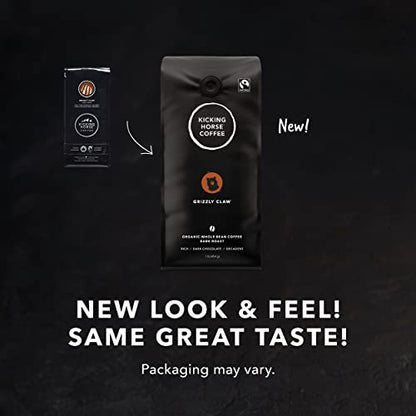 Kicking Horse Coffee Grizzly Claw Whole Bean Coffee, Dark Roast, Certified Organic, Fairtrade, Kosher, 1 lb (454g), Rich and Earthy Pod-Free Beans with Dark Chocolate and Cacao Notes