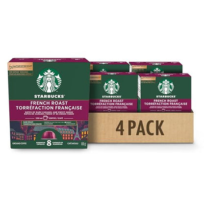 Starbucks for Nespresso Vertuo French Roast Coffee Capsules Bulk Pack, Intense Dark Roast, Aluminium, 32 Count (4 x 8), Mug (7.7 oz / 230ml), Pods with Dark Caramel Notes
