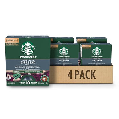 Starbucks for Nespresso Vertuo Dark Espresso Roast Coffee Capsules Bulk Pack, Rich Dark Roast, Aluminium, 40 Count (4 x 10), Espresso (1.35 oz / 40ml), Intense Pods for Latte