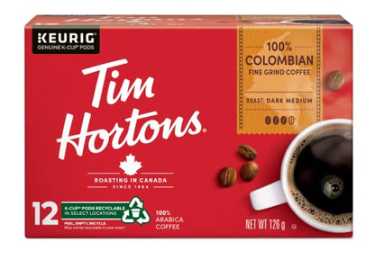 Tim Hortons 100% Colombian Coffee Pods Bulk Pack, Keurig K-Cup Compatible Capsules, Medium Roast, 72 Count, Single Origin Style with Vibrant Crisp Notes