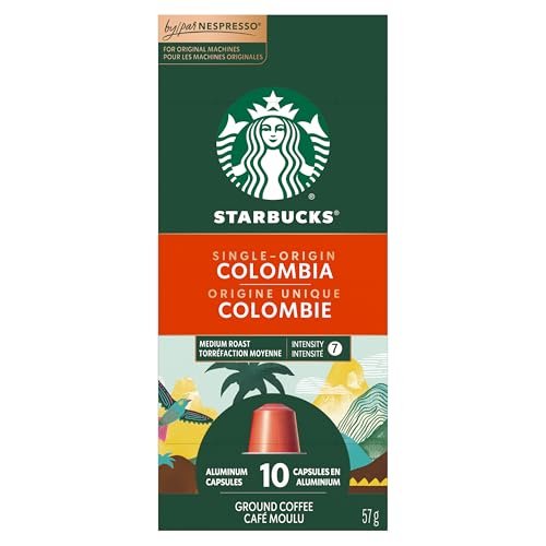 Starbucks by Nespresso Single Origin Colombia Coffee Capsules, OriginalLine Compatible, Medium Roast, Aluminium, 10 Count, Balanced Espresso Pods with Juicy Floral and Fruity Notes