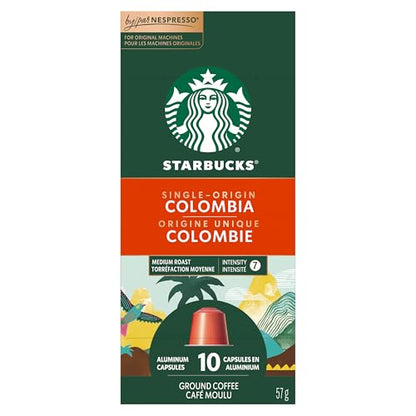 Starbucks by Nespresso Single Origin Colombia Coffee Capsules, OriginalLine Compatible, Medium Roast, Aluminium, 10 Count, Balanced Espresso Pods with Juicy Floral and Fruity Notes